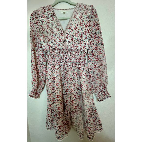 Max Studio Georgette Dress Smocked Mini XS V-Neck Tiered Skirt Like New Lined - Picture 2 of 10